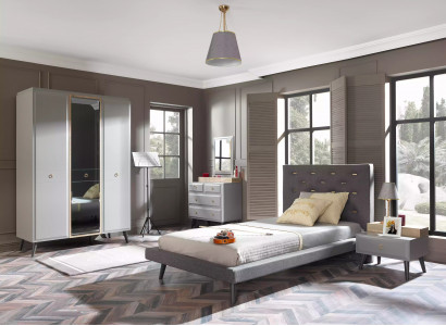 Kindermöbel Bett Komplete Jugendbett Kinderzimmer Holz Grau Set 4tlg